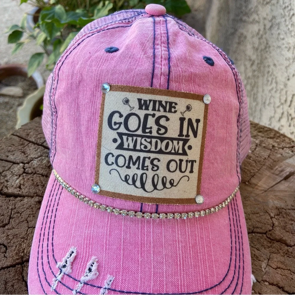 Hat Cap Wine Lovers Graphic Adjustable Hat💖NWT Wine Goes In Wisdom Comes Out